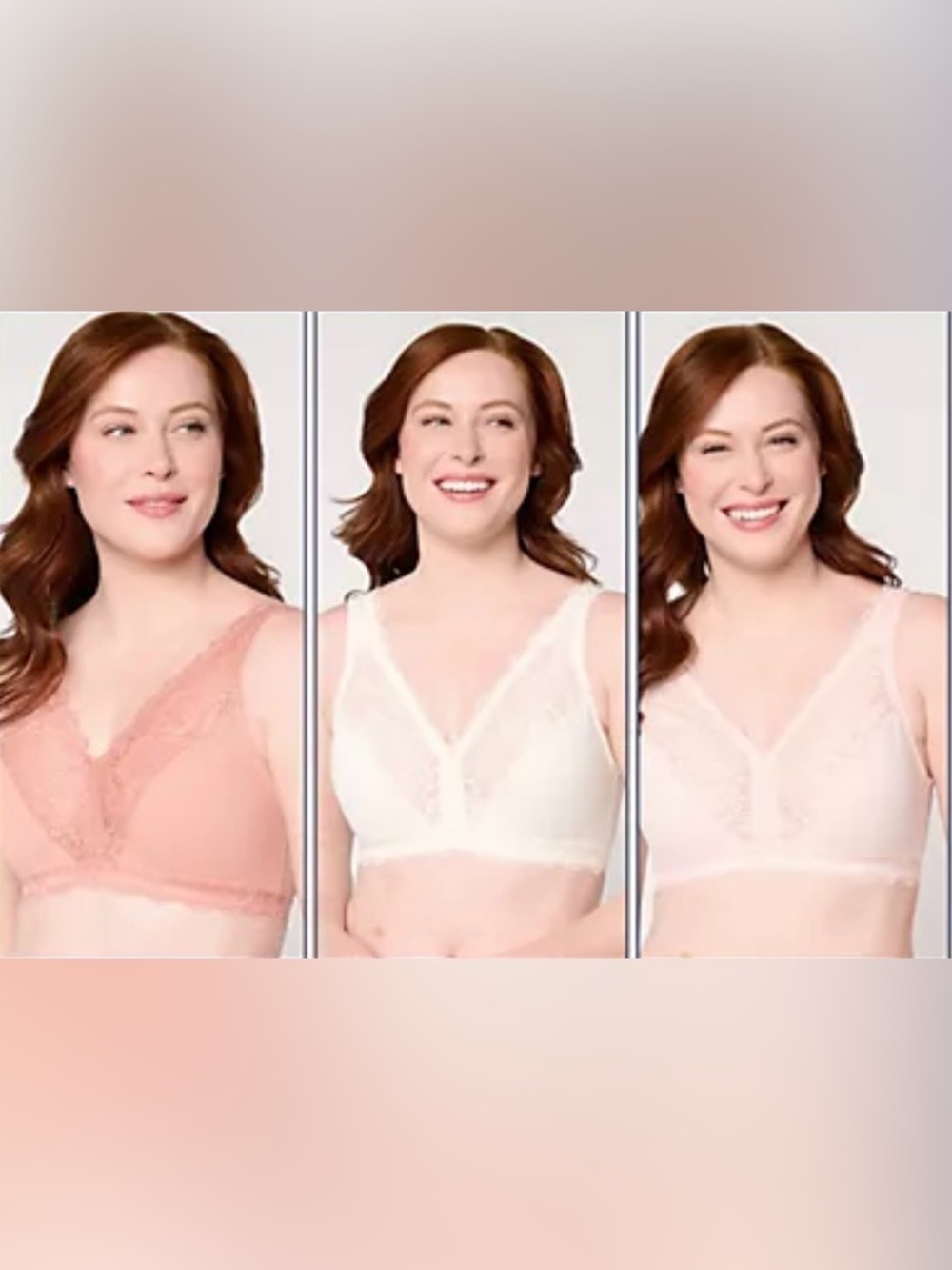 Breezies Lace-Trim Wireless Bra Trio in Blush, White, and Light Pink